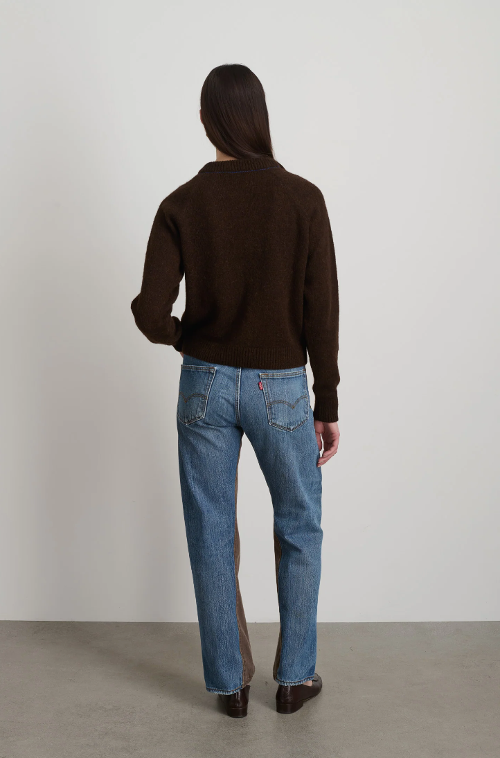B Sides Mohair Pullover Brown/Cobalt Embroidery