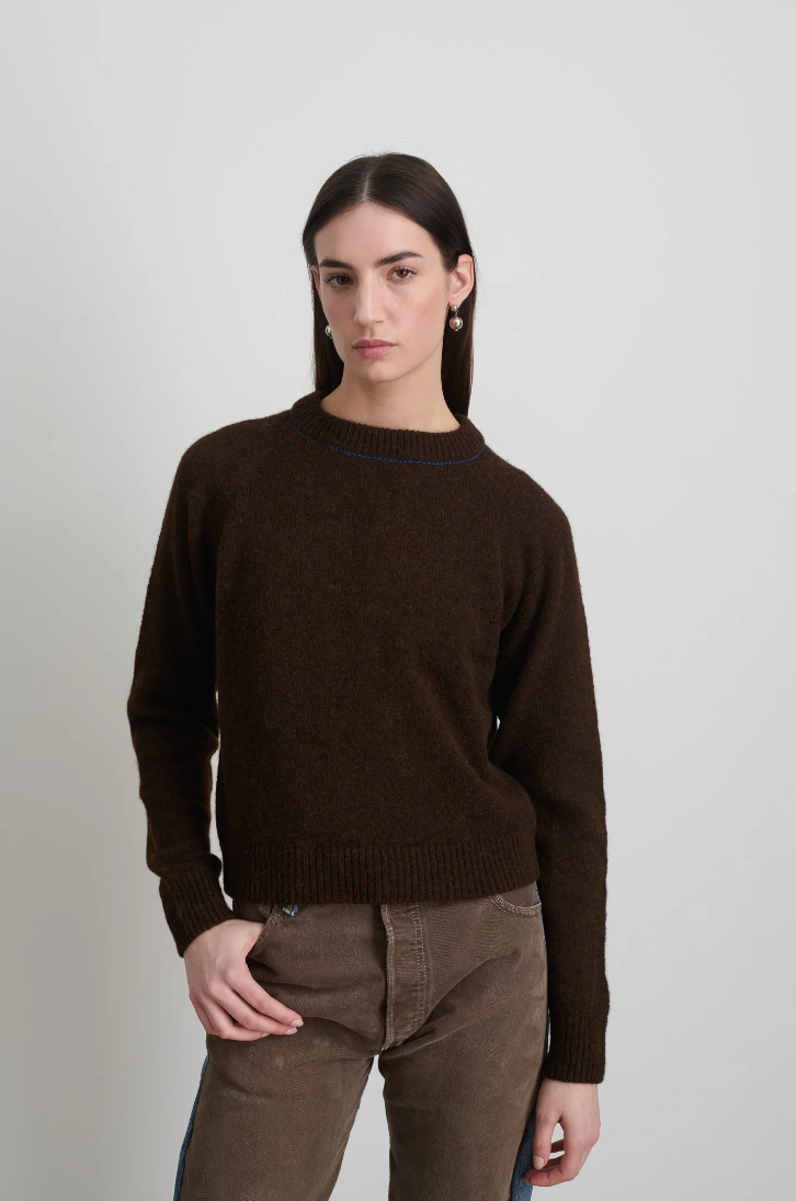 B Sides Mohair Pullover Brown/Cobalt Embroidery