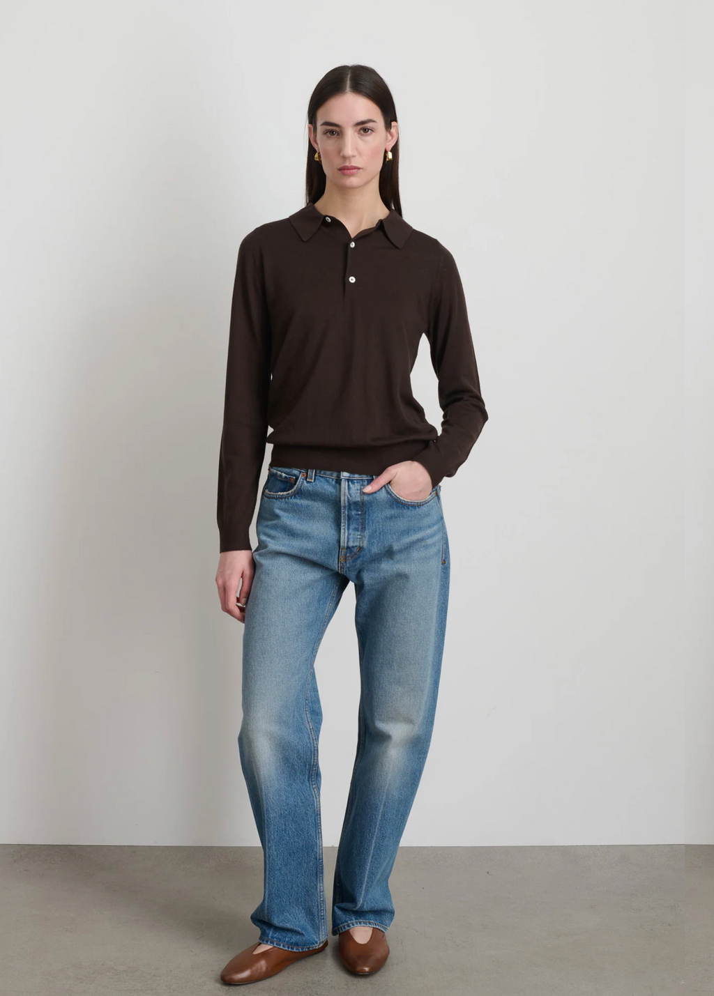 B Sides Knit Polo Brown Merino Wool
