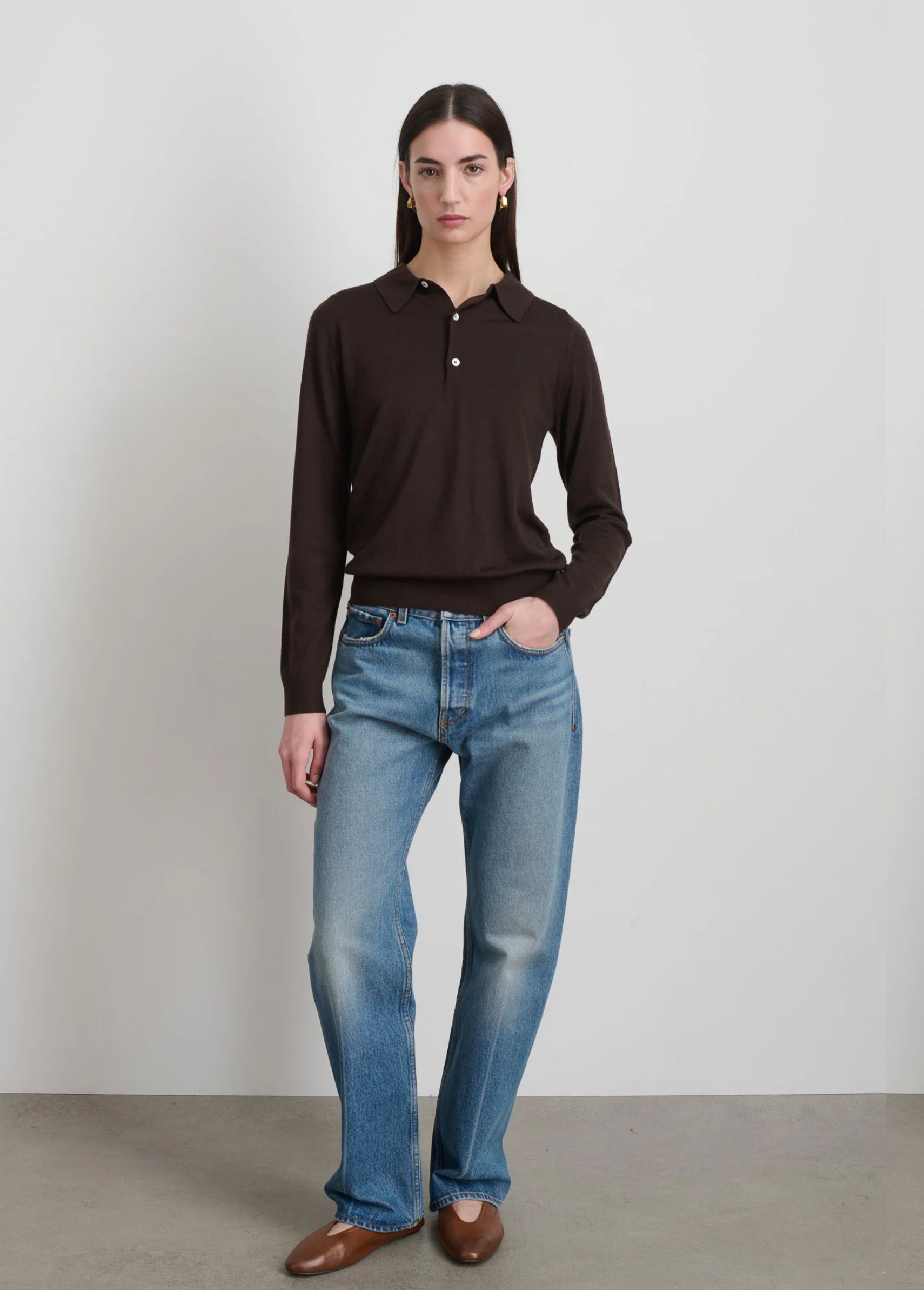 B Sides Knit Polo Brown Merino Wool