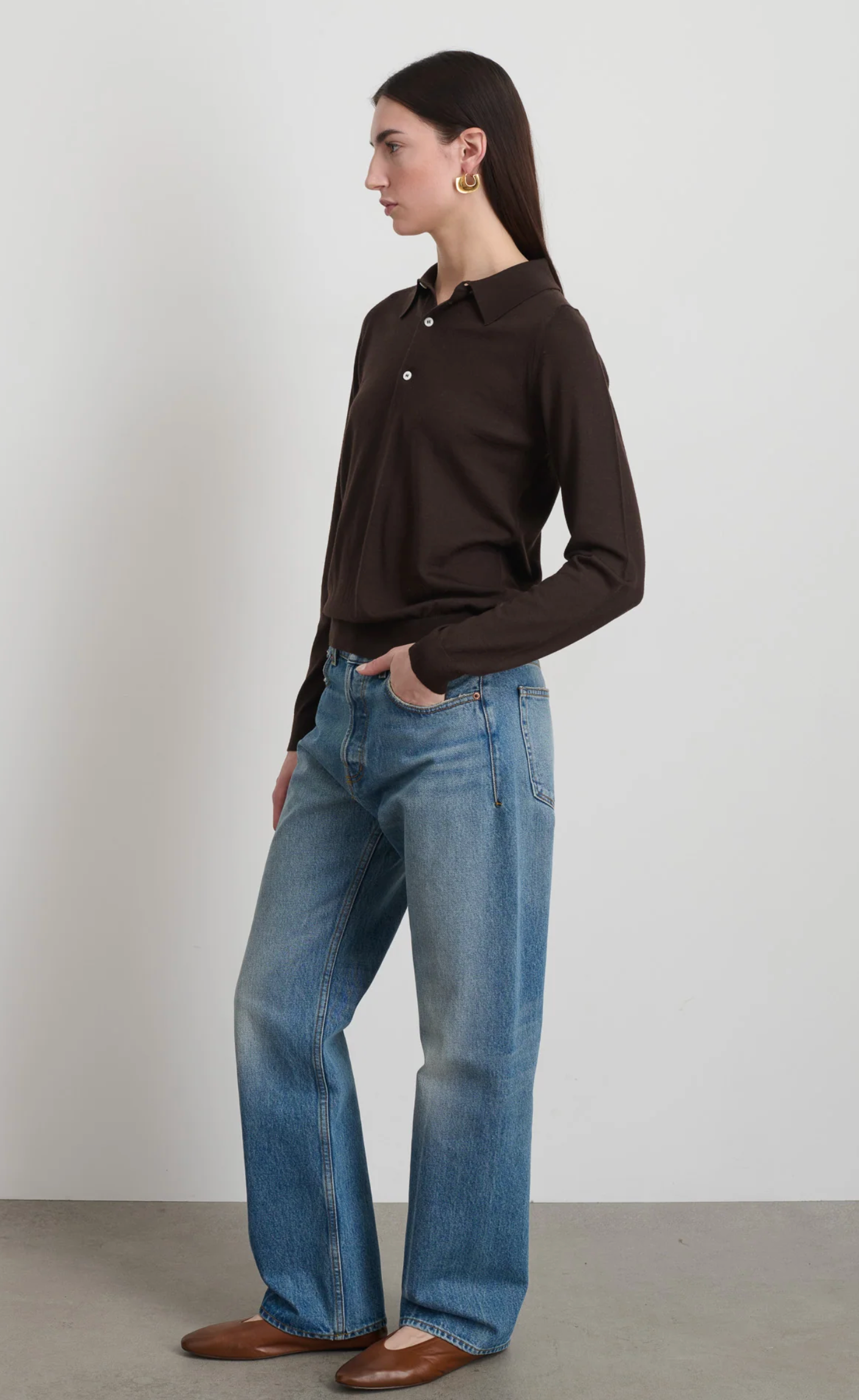 B Sides Knit Polo Brown Merino Wool