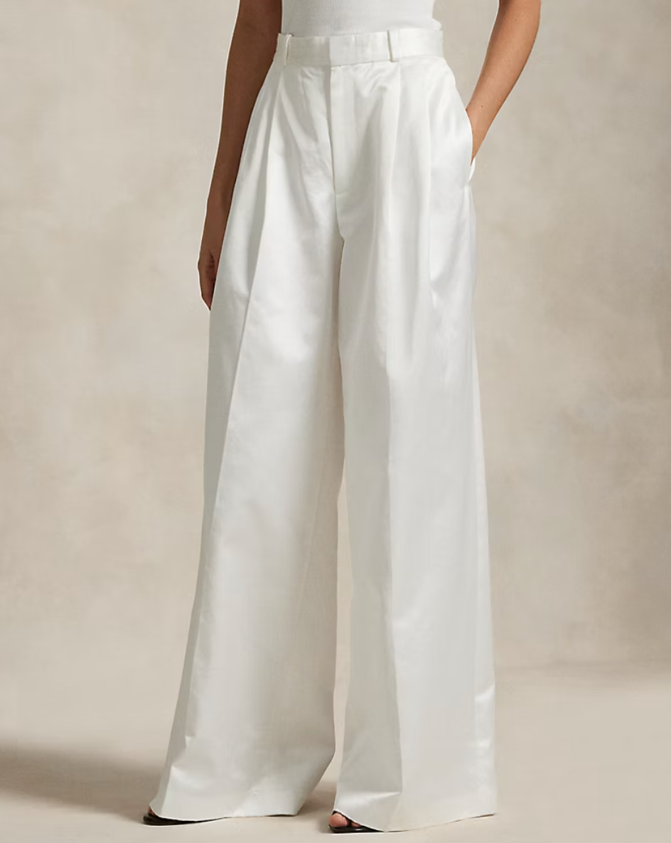 Polo Ralph Lauren Pleated Satin Wide-Leg Pant - Cream