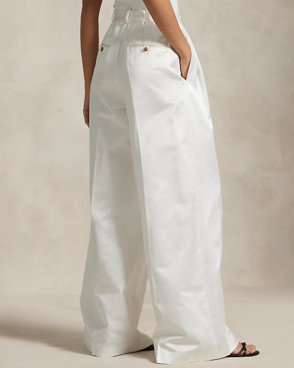 Polo Ralph Lauren Pleated Satin Wide-Leg Pant - Cream