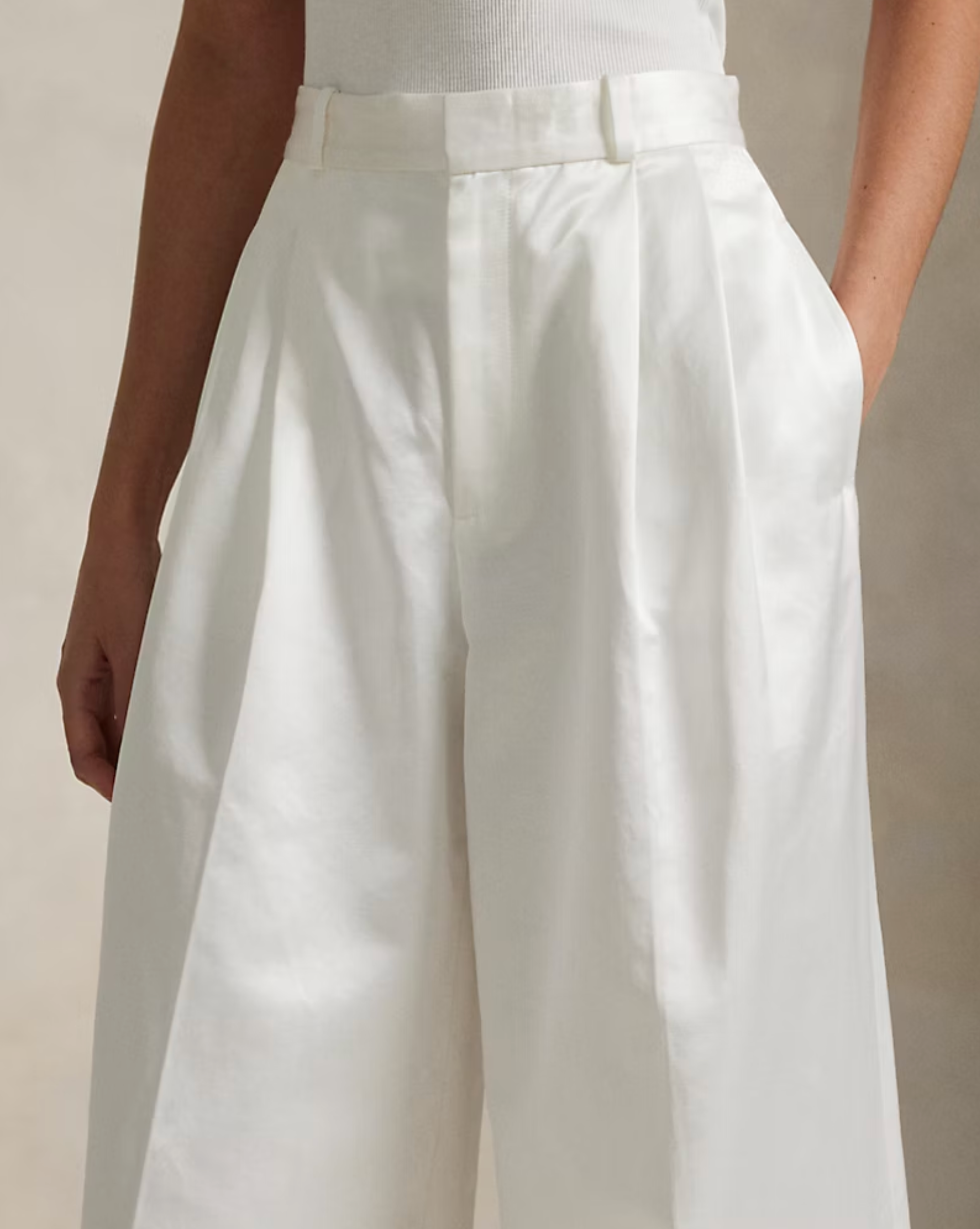 Polo Ralph Lauren Pleated Satin Wide-Leg Pant - Cream