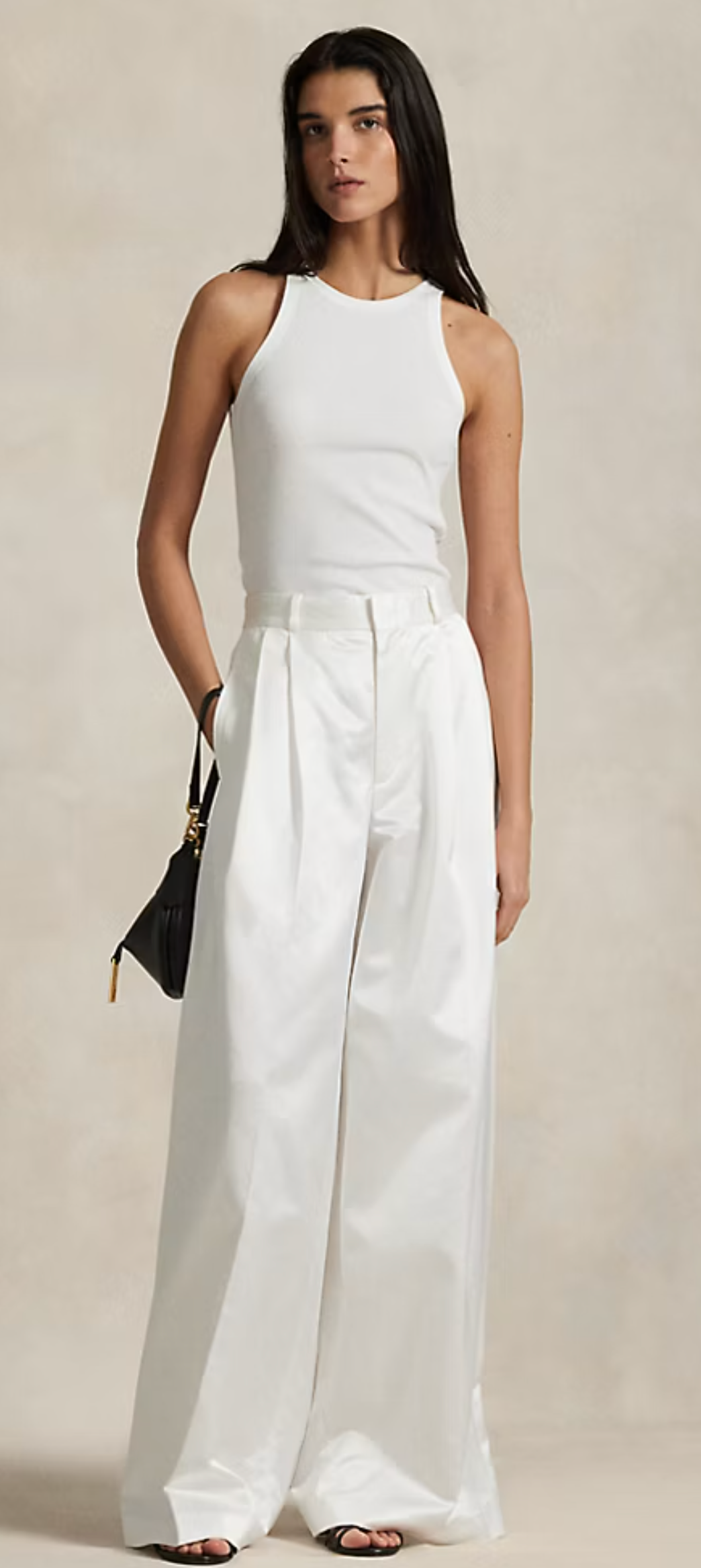 Polo Ralph Lauren Pleated Satin Wide-Leg Pant - Cream