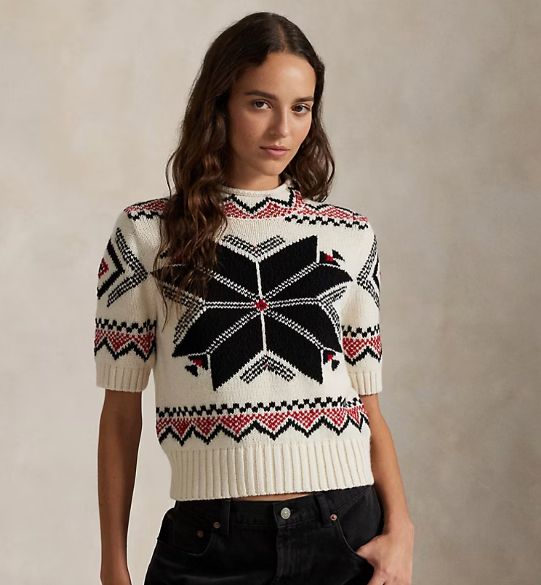 Polo Ralph Lauren Snowflake Mockneck Short-Sleeve Sweater