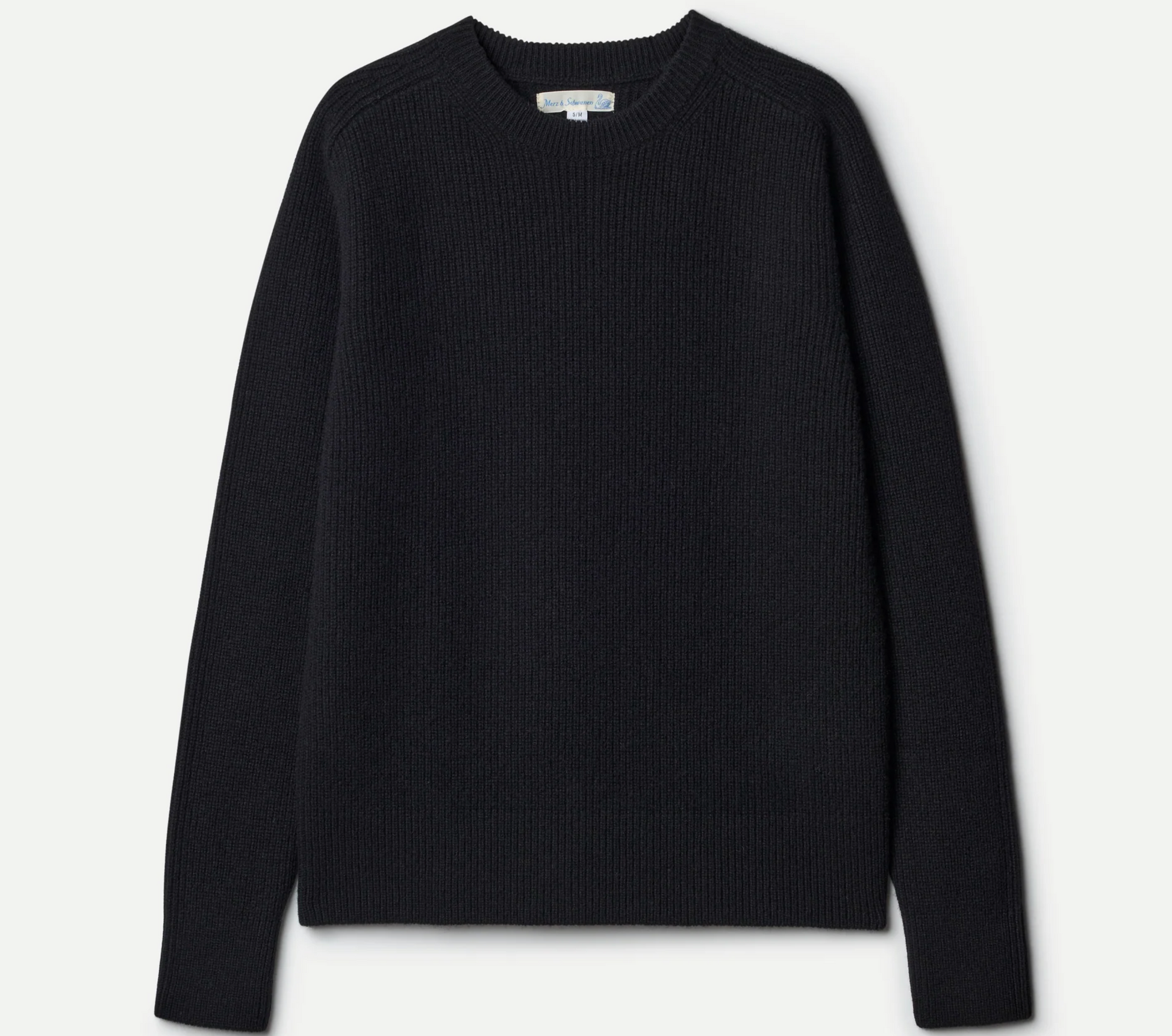 Merz b. Schwanen Sturdy Ribbed Merino Wool-Cashmere Raglan Sweater - Deep Black