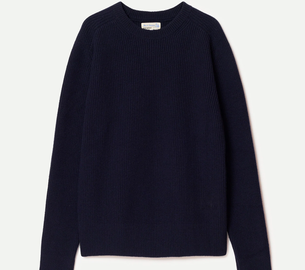 Merz B. schwanen Sturdy Ribbed Merino Wool-Cashmere Raglan Sweater -Dark Navy