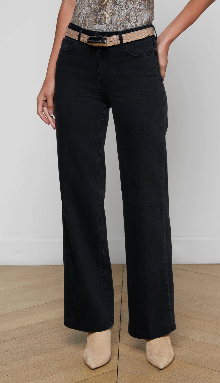 L'Agence Scottie Wide-Leg Jean - Washed Black