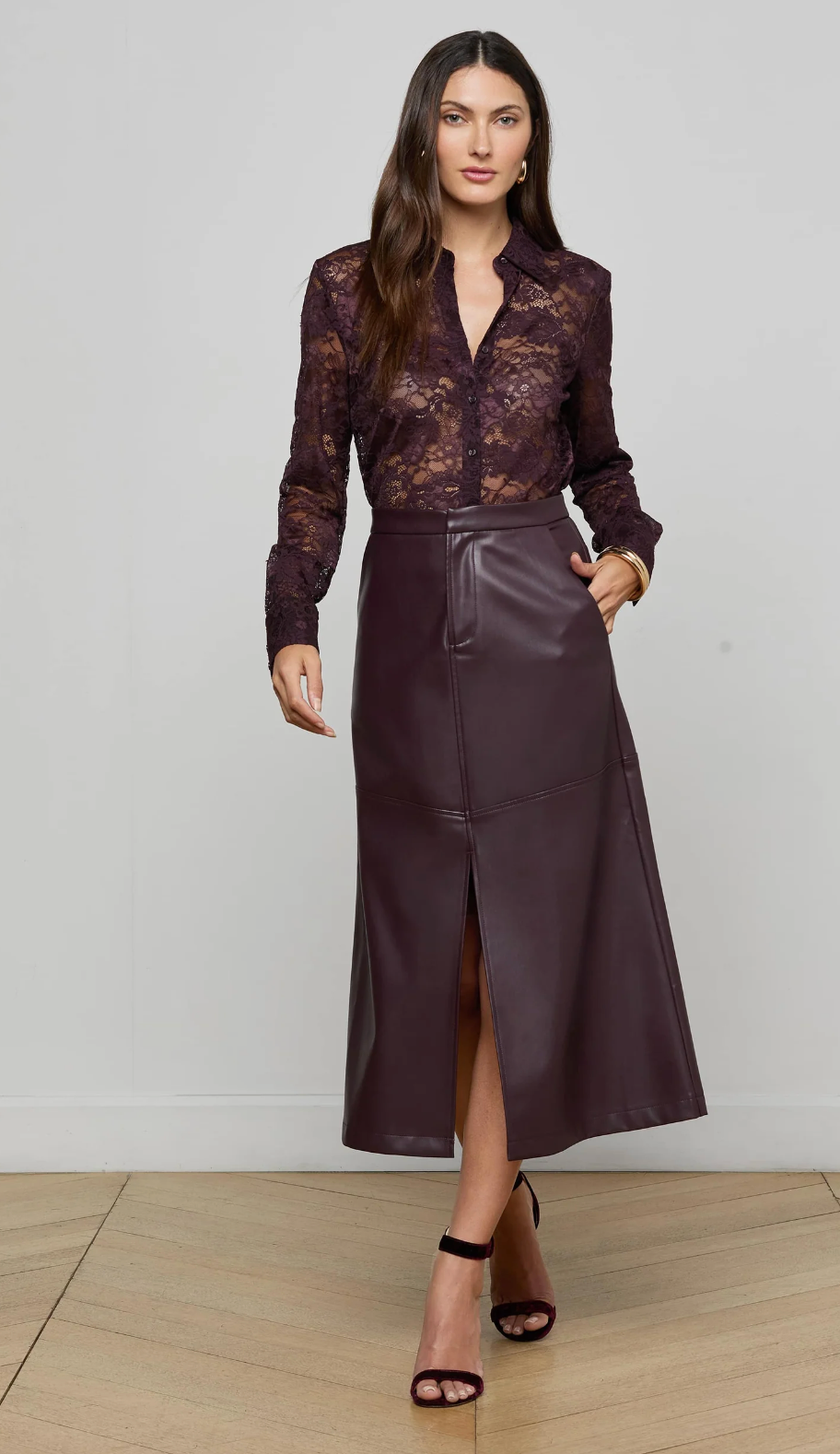 L'Agence Robyn Vegan Leather Midi Skirt