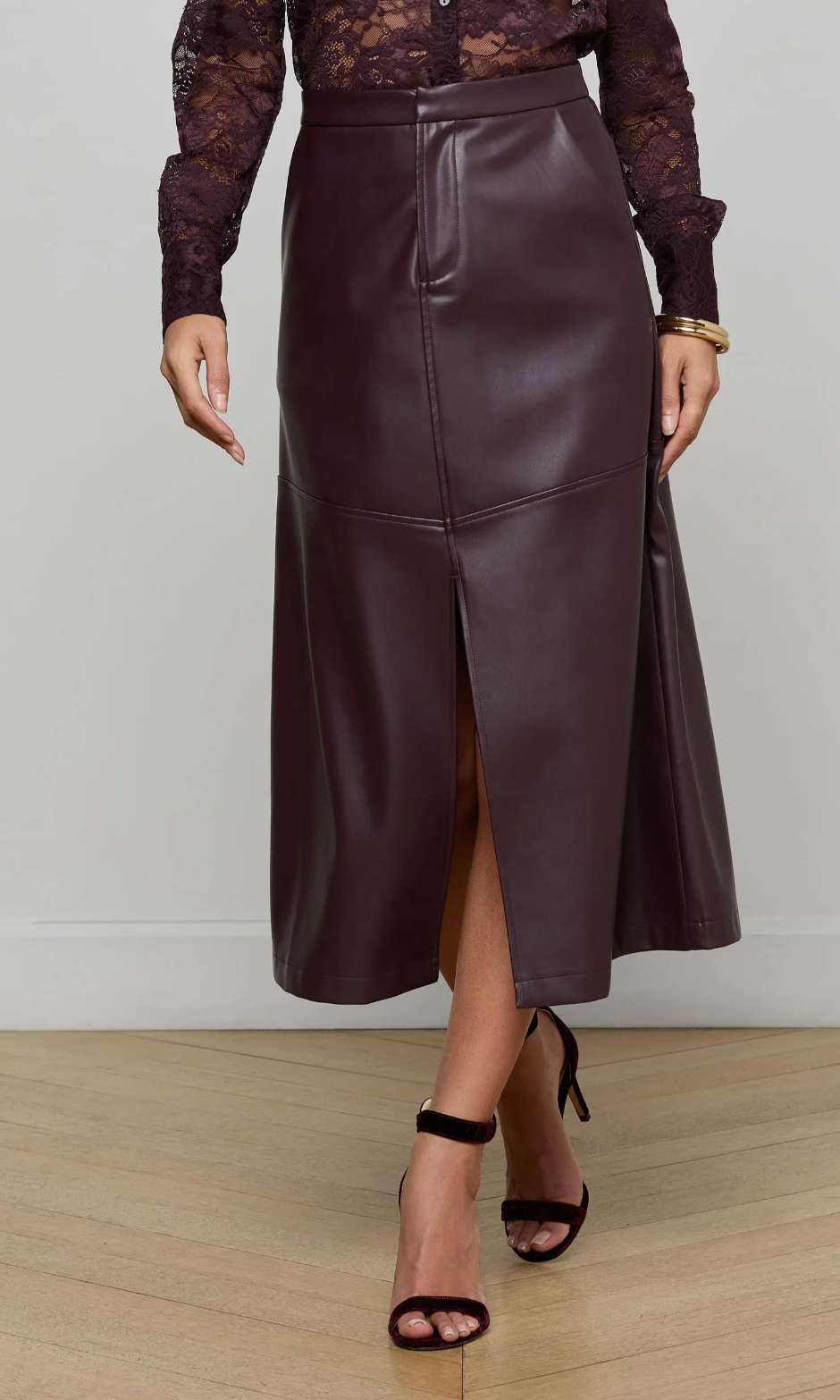 L'Agence Robyn Vegan Leather Midi Skirt