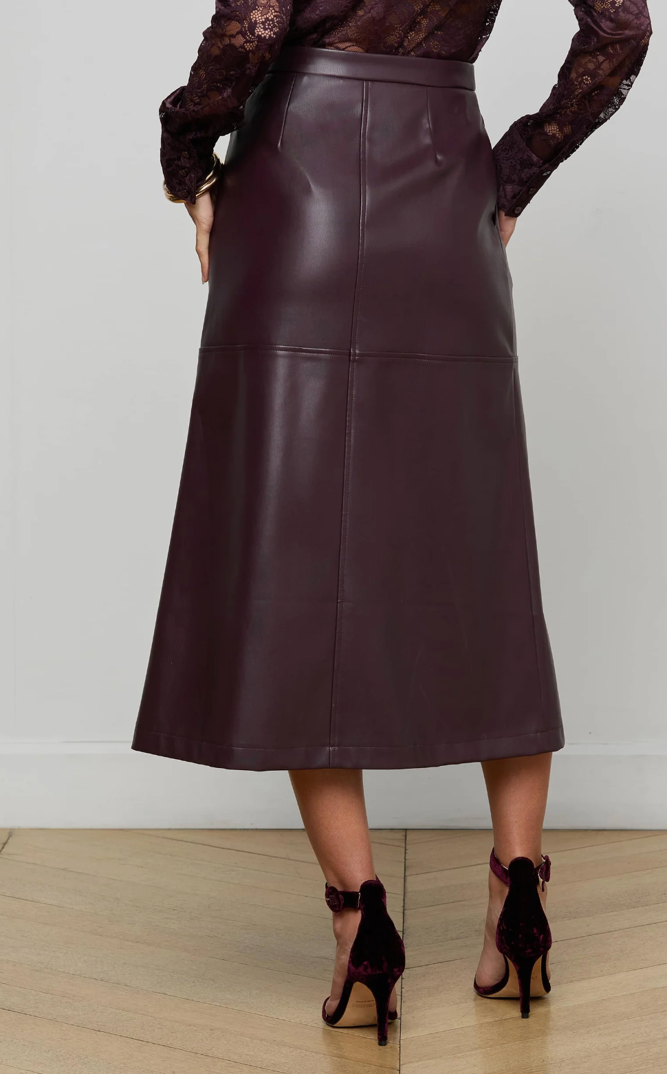 L'Agence Robyn Vegan Leather Midi Skirt
