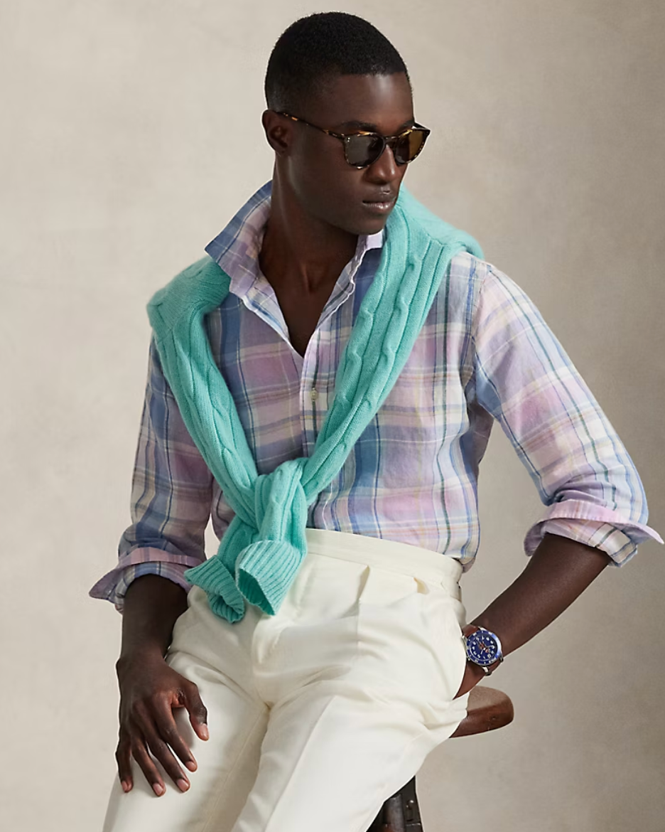 Polo Ralph Lauren Slubby Linen Woven Shirt - Pink/Blue