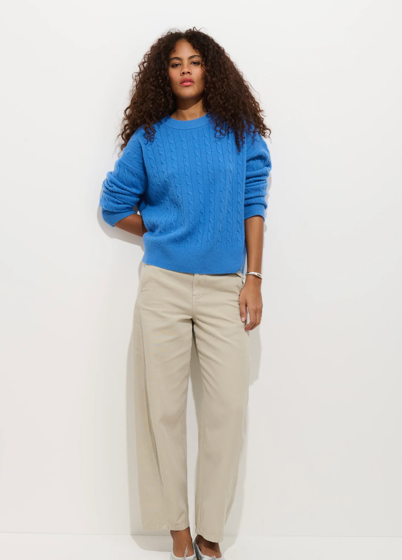 Alex Mill Crewneck Cable Sweater in Cashmere - French Blue
