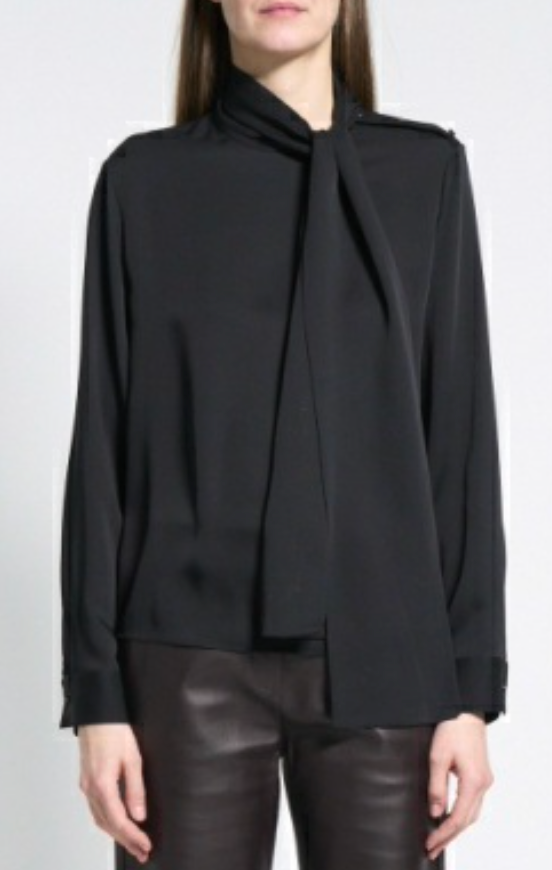 Theory Long Sleeve Blouse with Neck Tie - Black