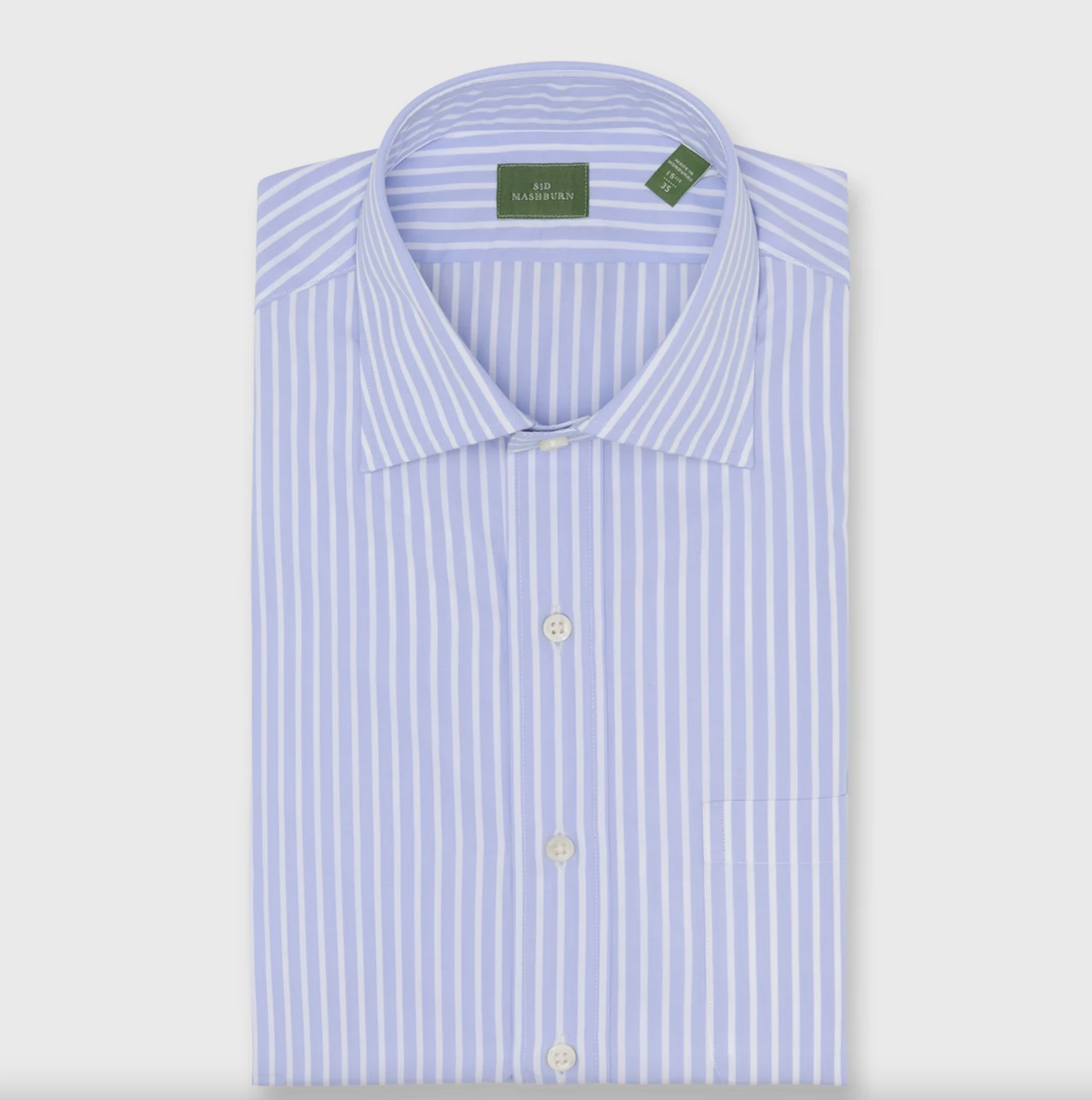 Sid Mashburn Spread Collar Dress Shirt  -Sky/White Stripe Poplin