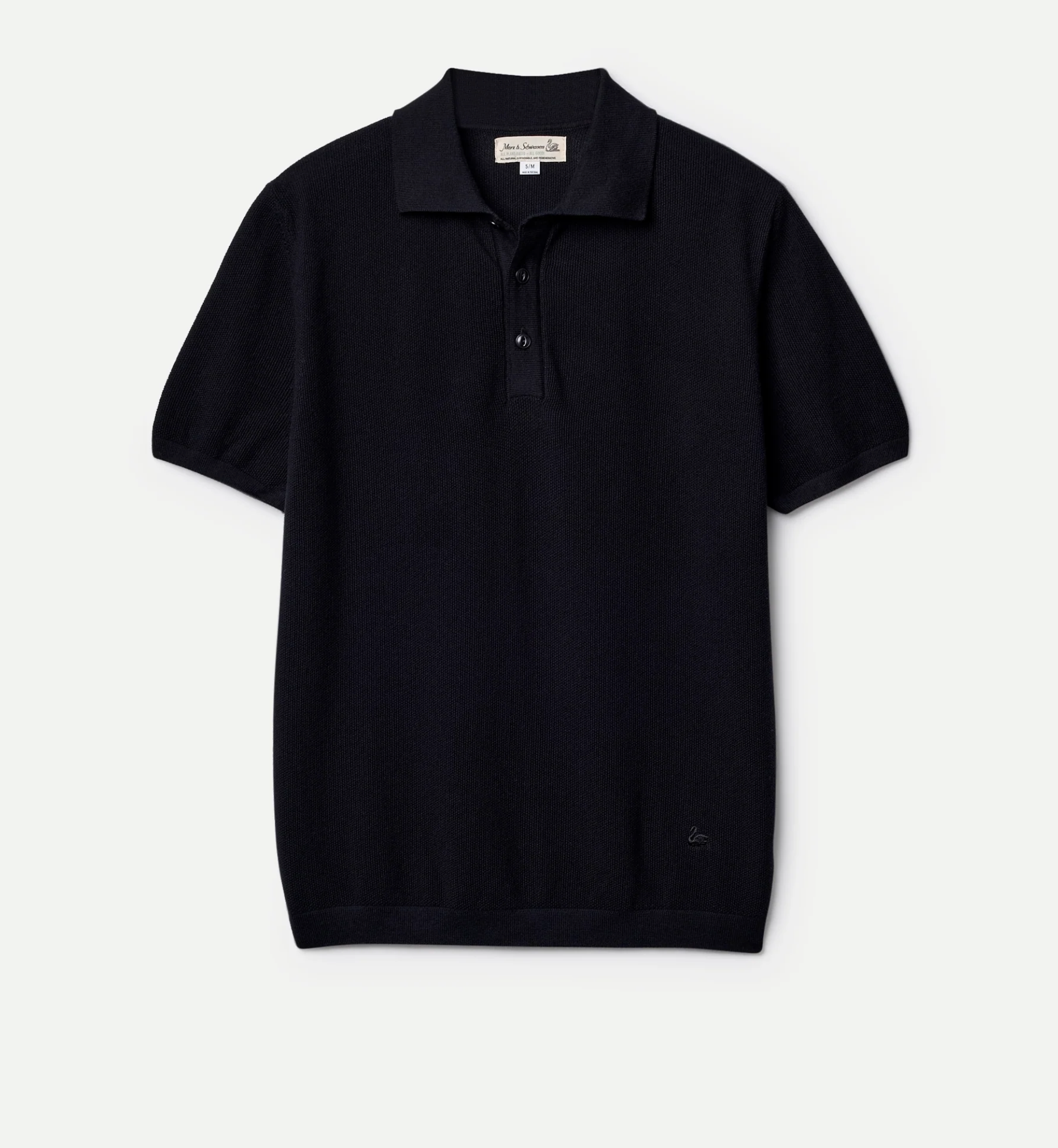 Merz b. Schwanen Cotton Pikée Short Sleeve Polo Shirt - Deep Black