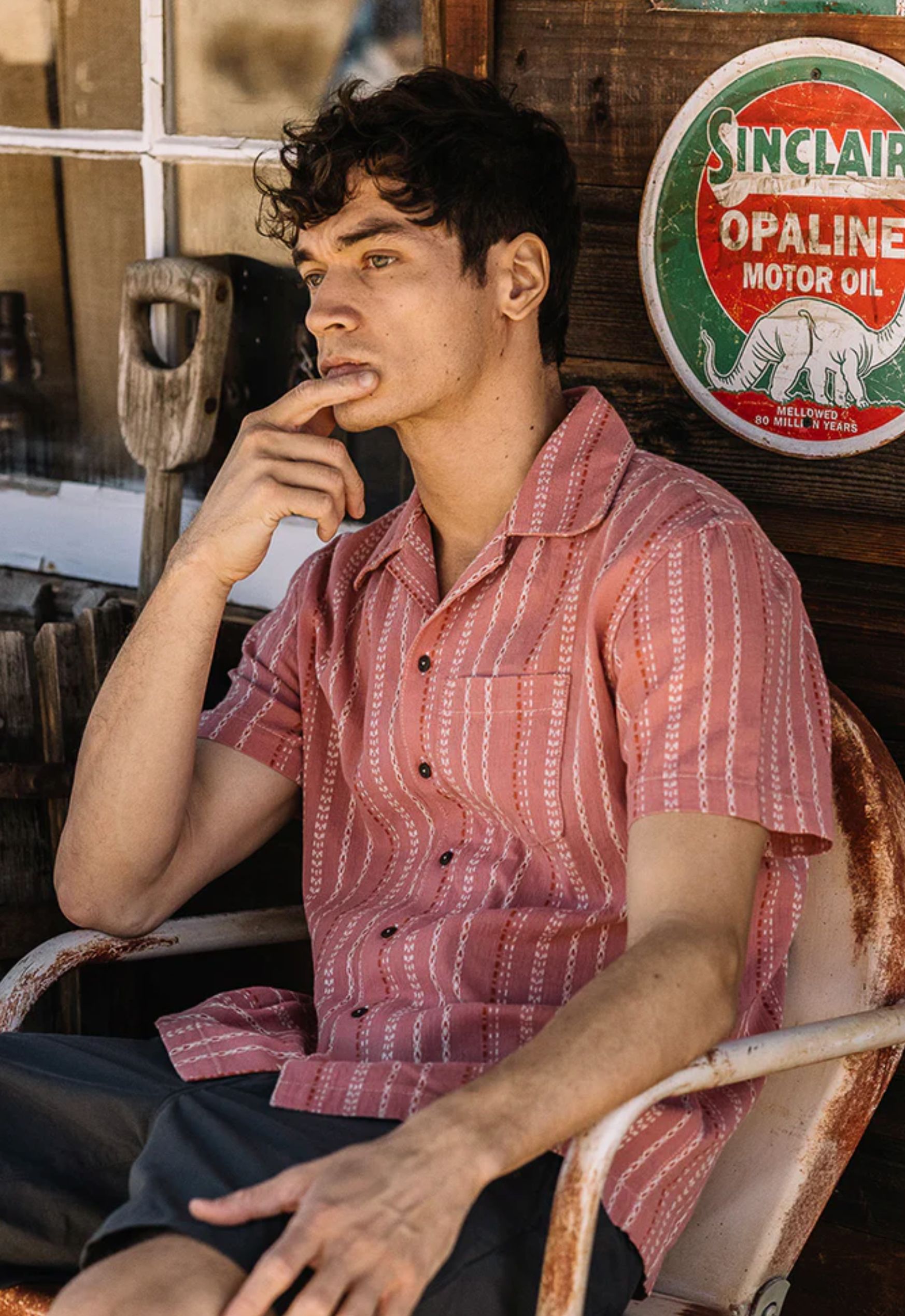 Hiroshi Kato The Wrench Gauze Dobby Stripe Shirt - Salmon