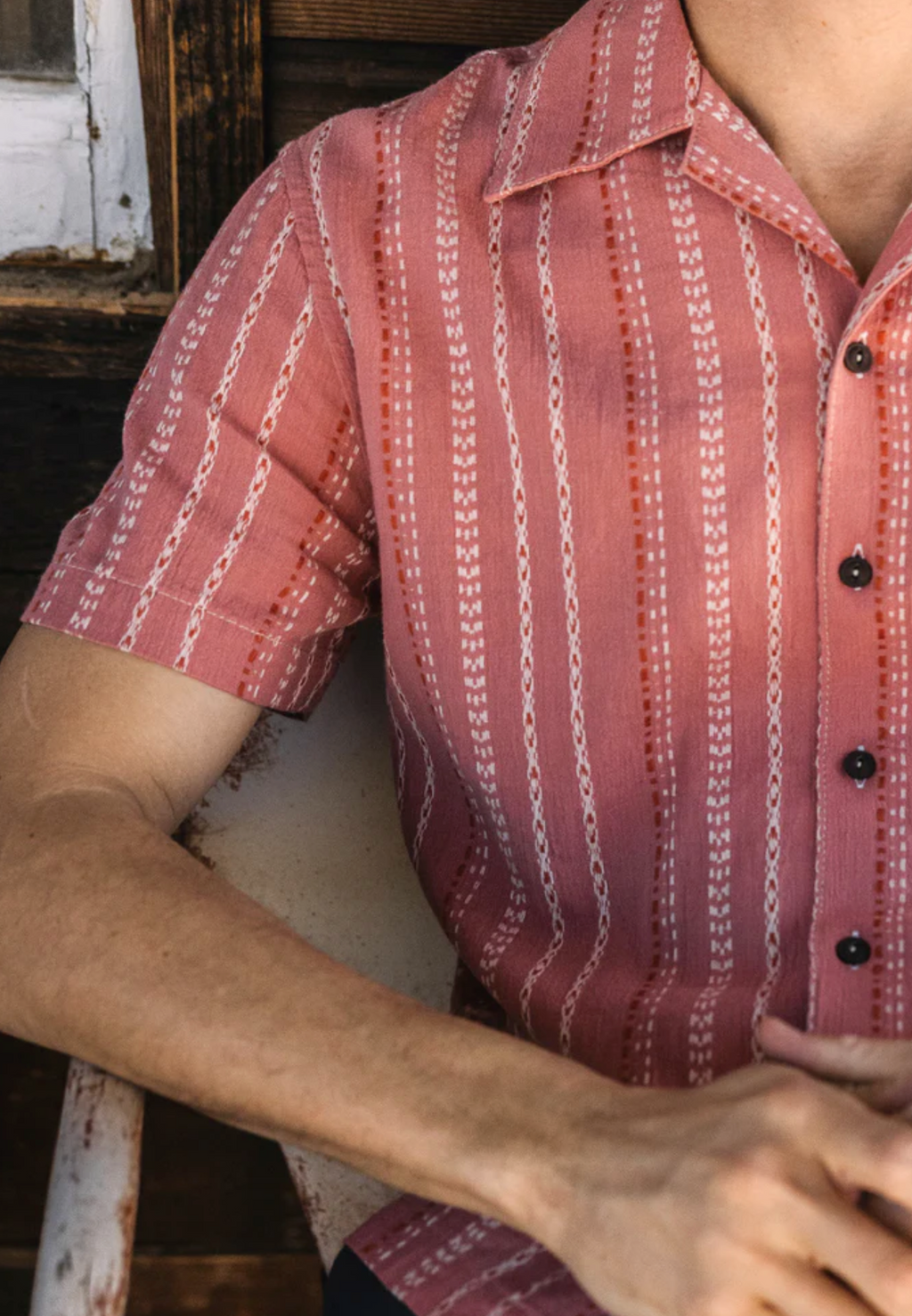 Hiroshi Kato The Wrench Gauze Dobby Stripe Shirt - Salmon