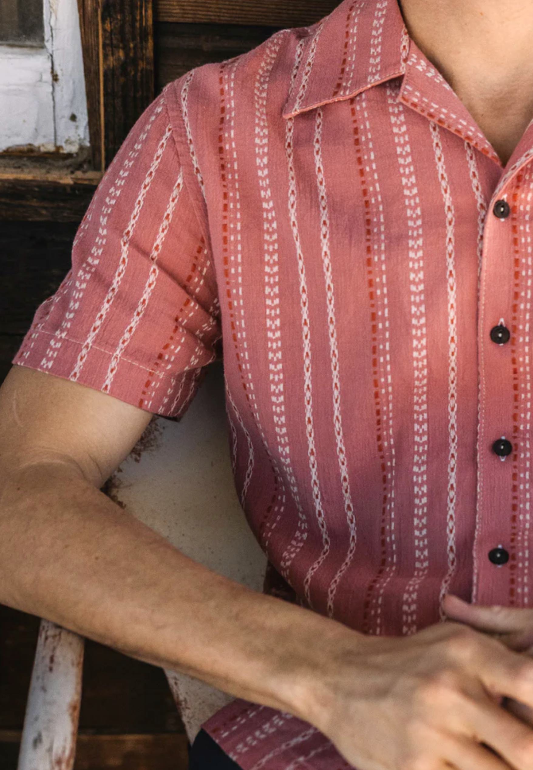 Hiroshi Kato The Wrench Gauze Dobby Stripe Shirt - Salmon