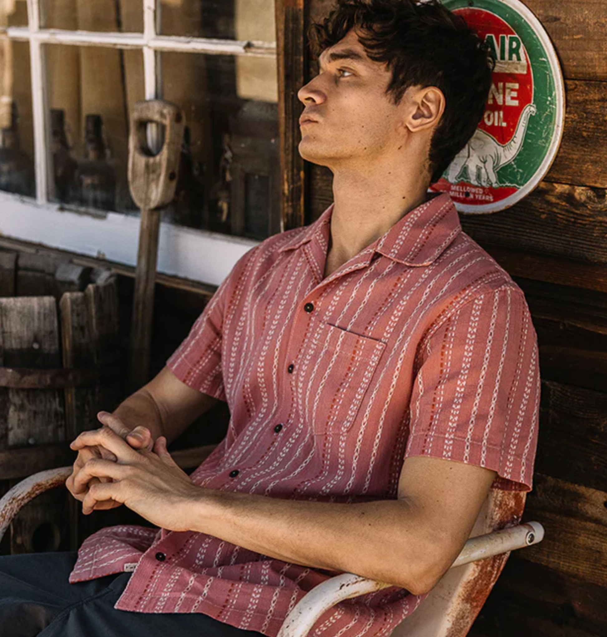 Hiroshi Kato The Wrench Gauze Dobby Stripe Shirt - Salmon