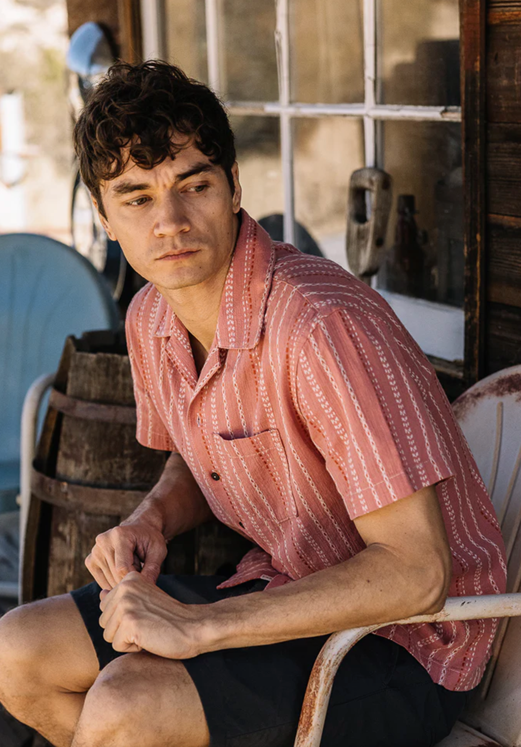 Hiroshi Kato The Wrench Gauze Dobby Stripe Shirt - Salmon