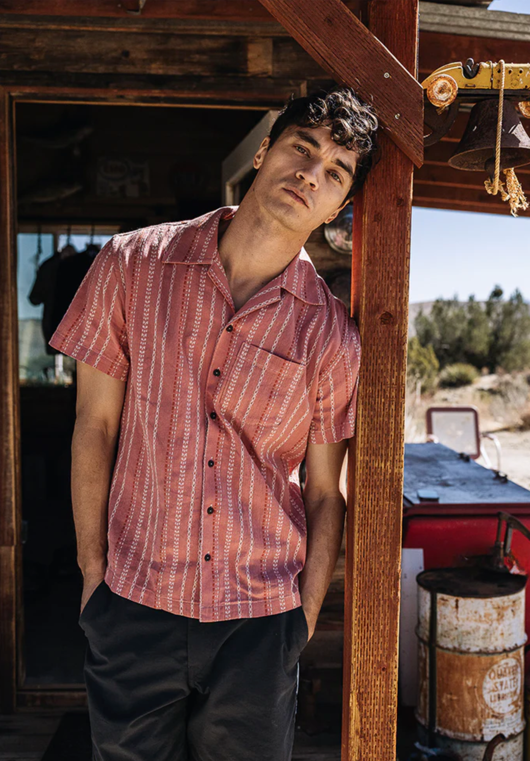 Hiroshi Kato The Wrench Gauze Dobby Stripe Shirt - Salmon
