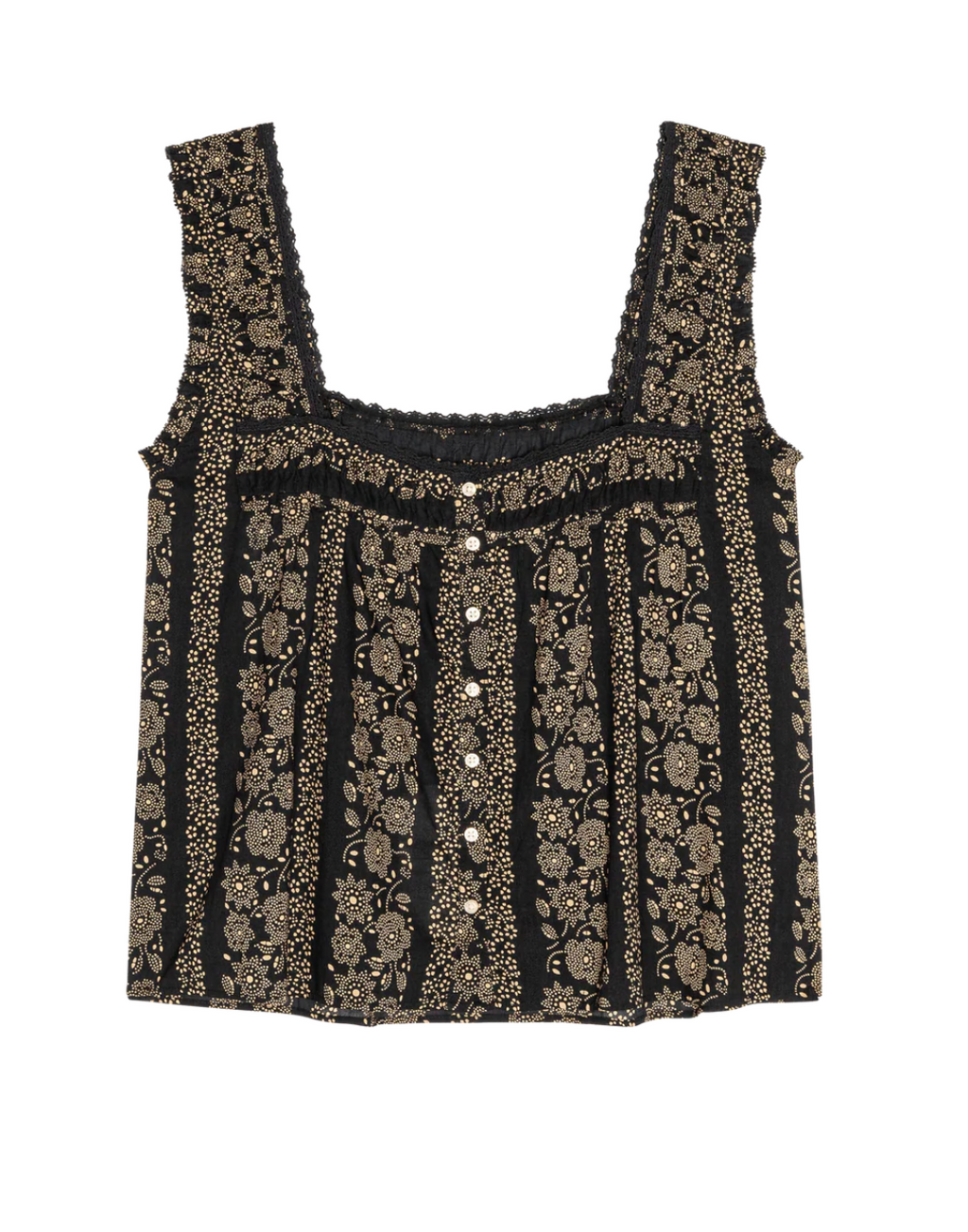 The Great Victorian Pleat Tank - Black and Cream Token Floral