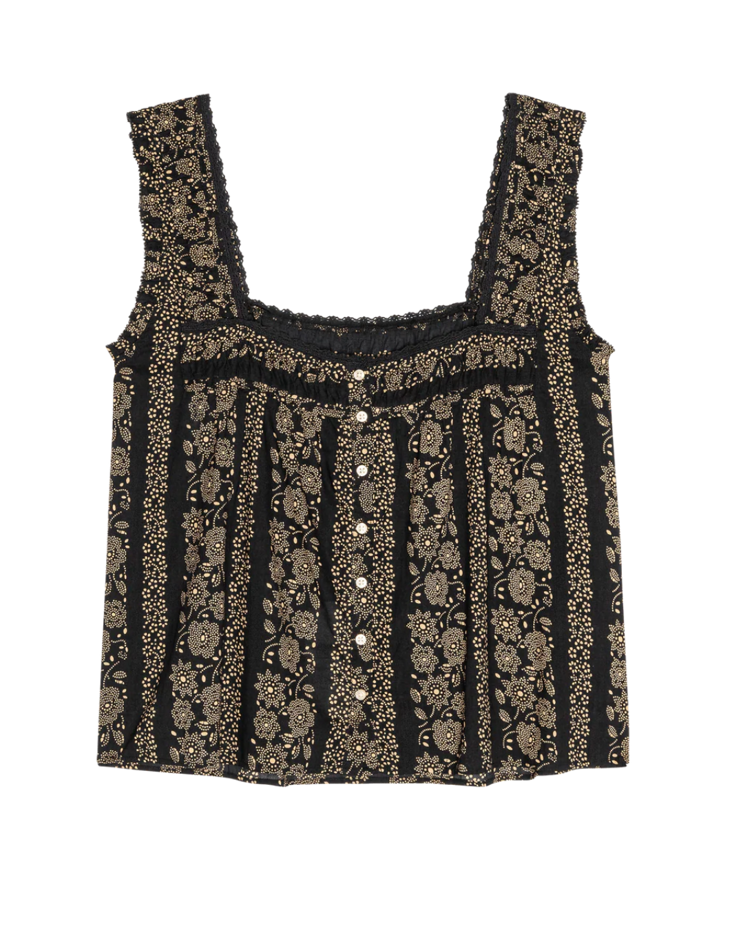 The Great Victorian Pleat Tank - Black and Cream Token Floral