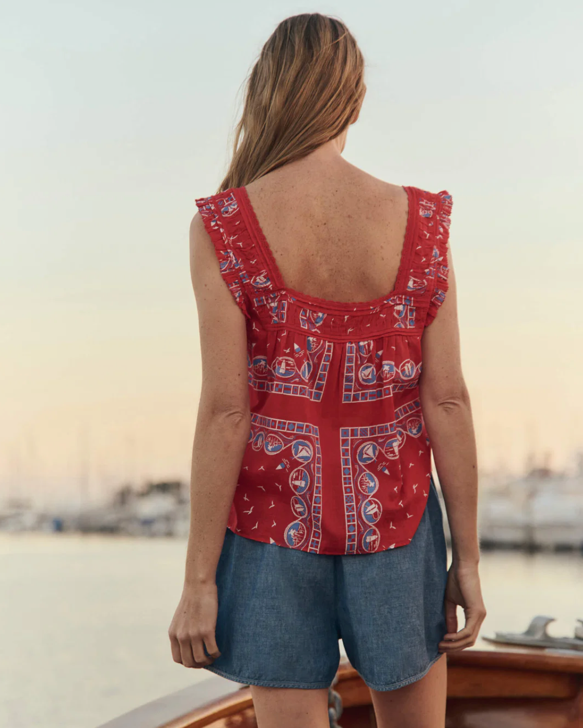 The Great The Victorian Pleat Tank - Red Sailboat Bandana