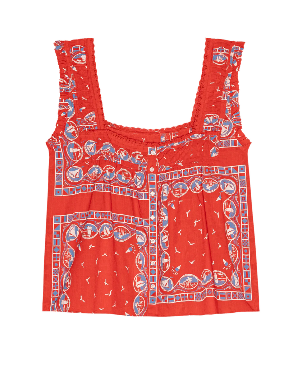 The Great The Victorian Pleat Tank - Red Sailboat Bandana