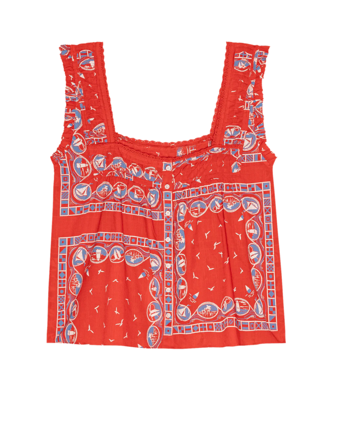 The Great The Victorian Pleat Tank - Red Sailboat Bandana