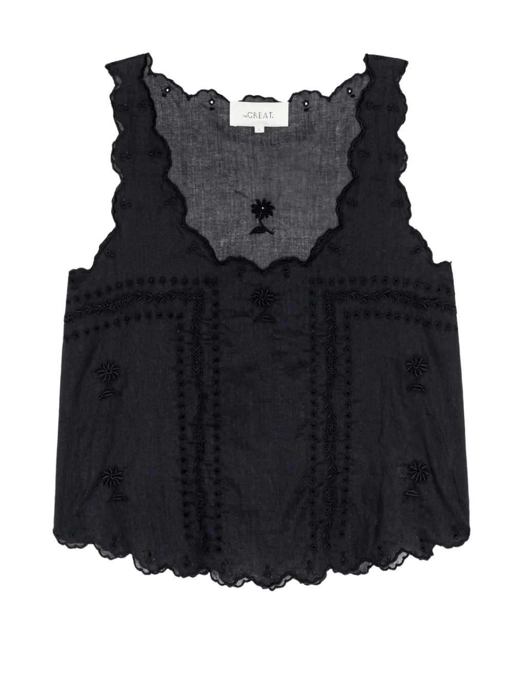 The Great The Scalloped Eyelet Tank - Black
