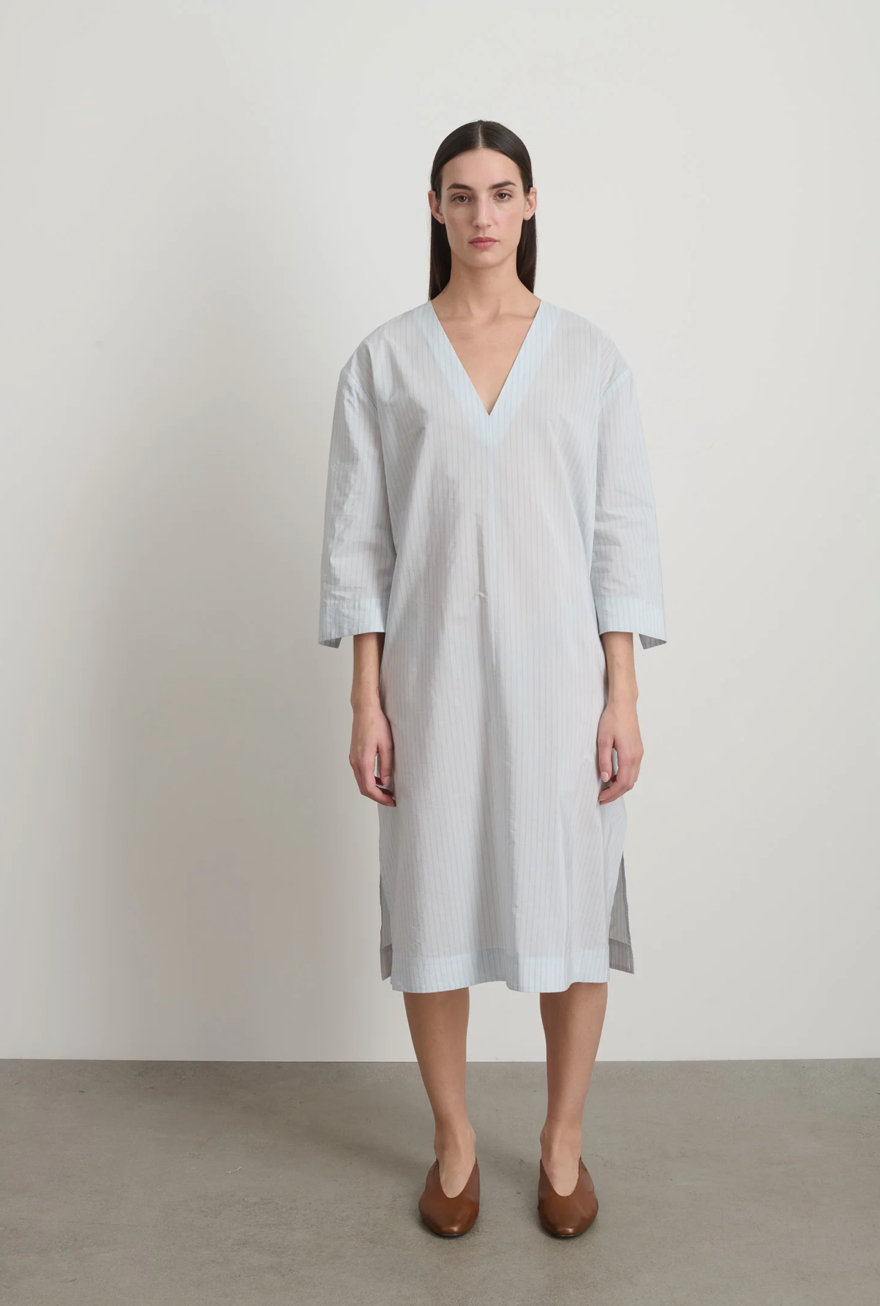 B Sides Vee Shift Dress - Light Blue Stripe