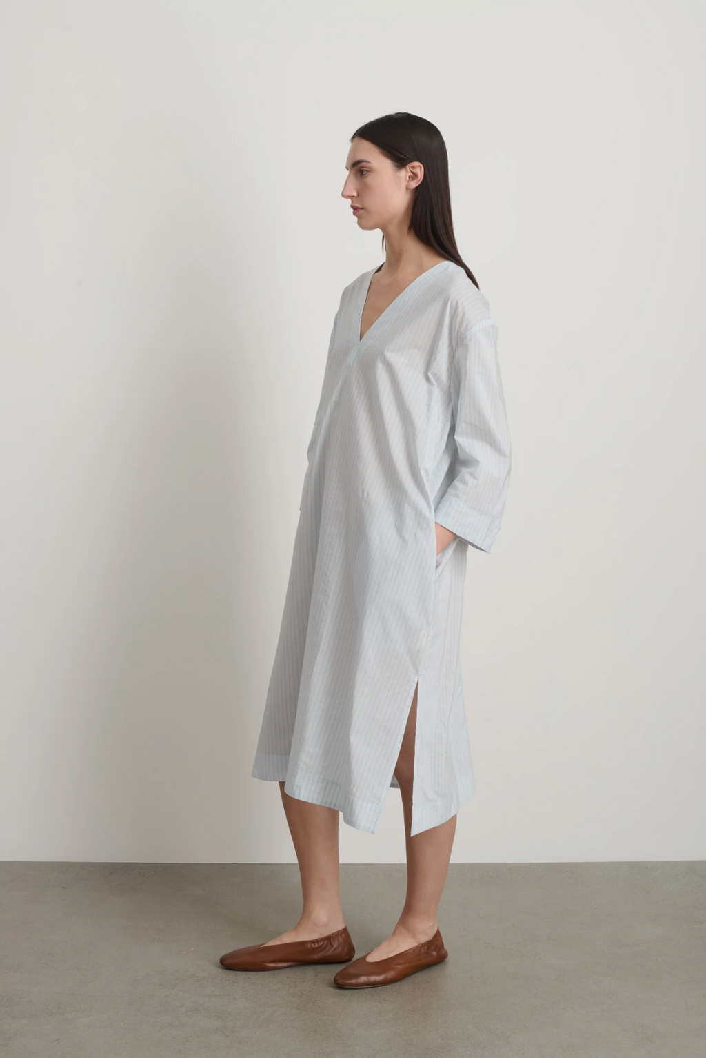 B Sides Vee Shift Dress - Light Blue Stripe