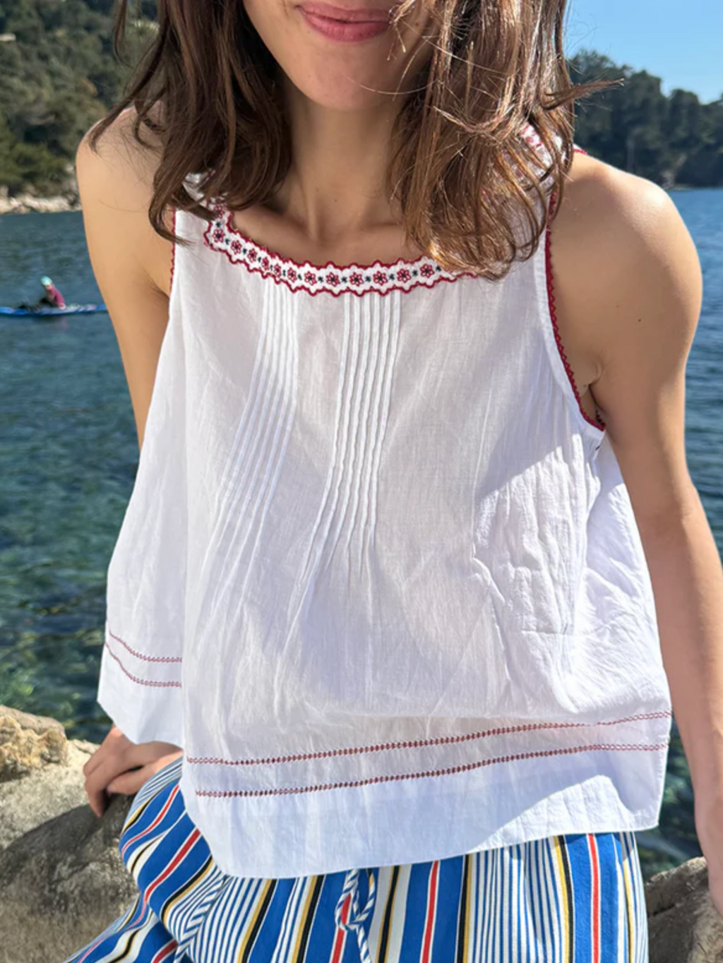 Ciao Lucia Lexi Floral Embroidered Voile Tank - White