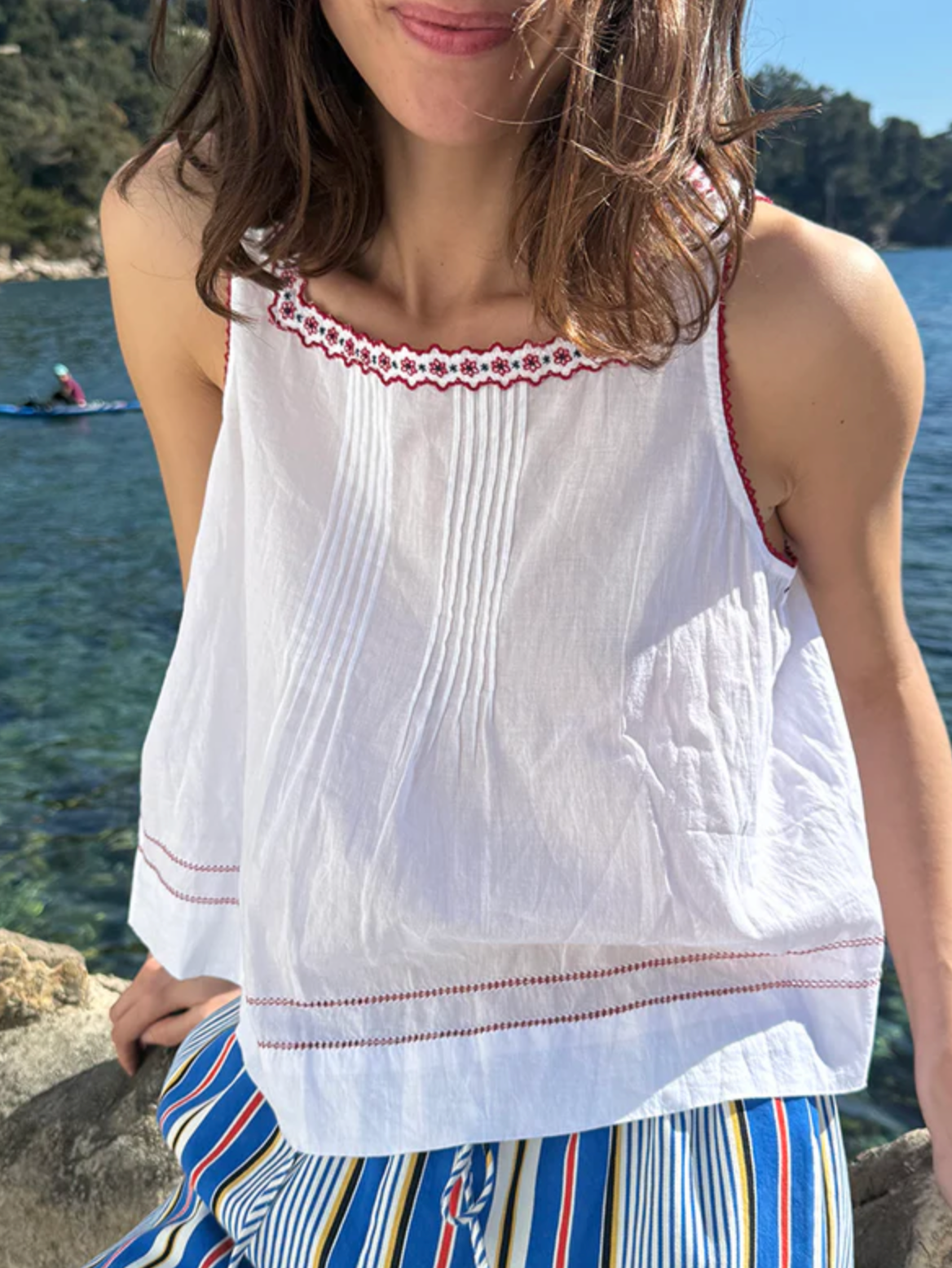 Ciao Lucia Lexi Floral Embroidered Voile Tank - White