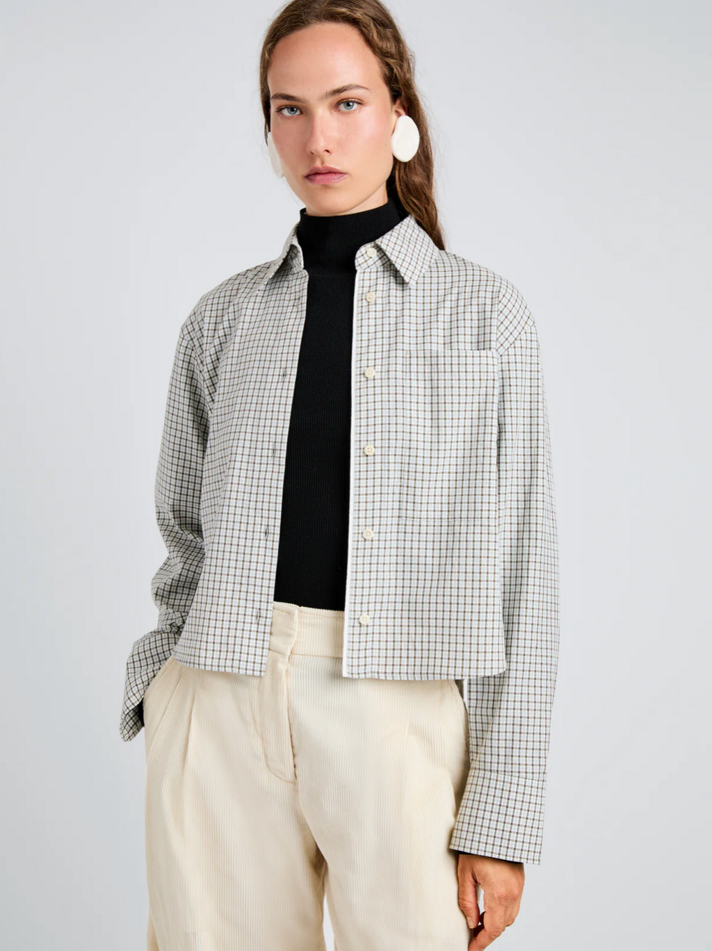 Proenza Schouler White Label Olive Shirt in Check Shirting - Black/White