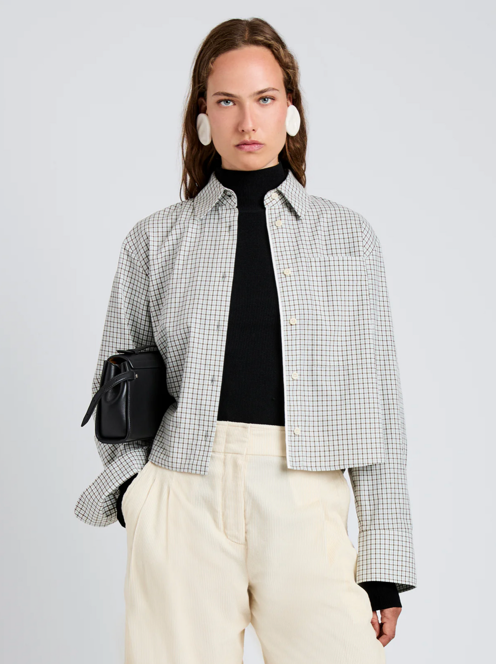 Proenza Schouler White Label Olive Shirt in Check Shirting - Black/White