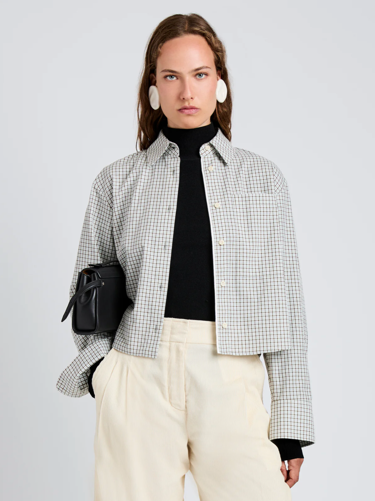 Proenza Schouler White Label Olive Shirt in Check Shirting - Black/White