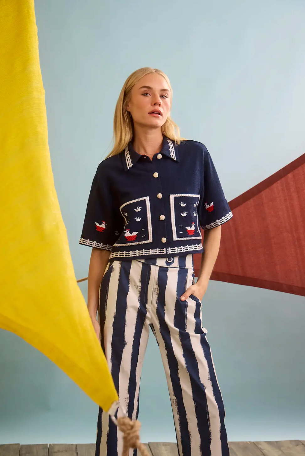 Hunter Bell Juno Pant - Navy Stripe