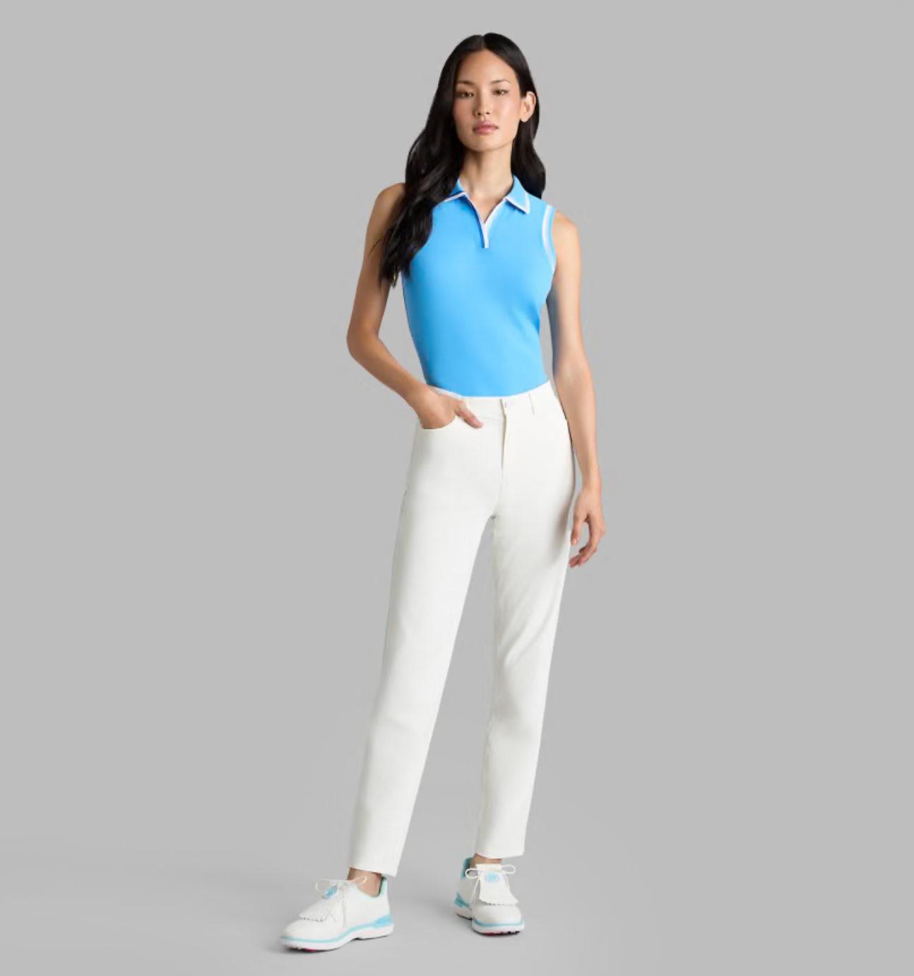 G/FORE Johnny Collar Ribbed Tech Sleeveless Polo - Azul