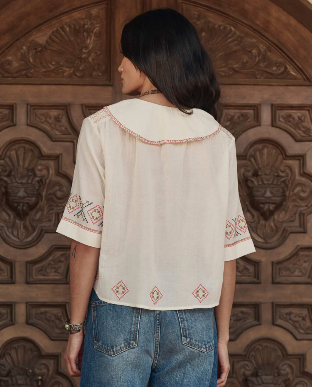The Great The Embroidered Vintage Sailor Top - Cream