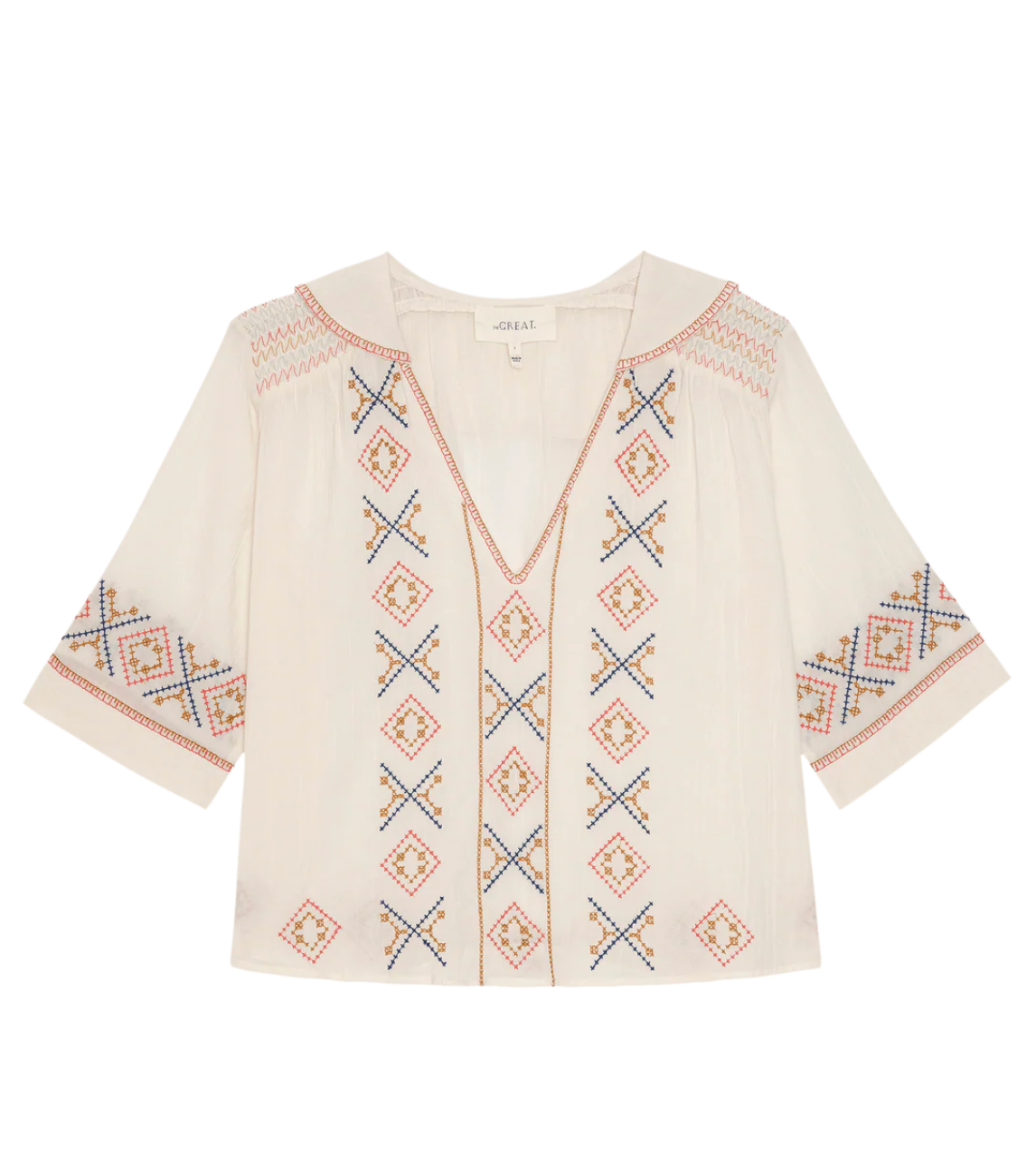 The Great The Embroidered Vintage Sailor Top - Cream