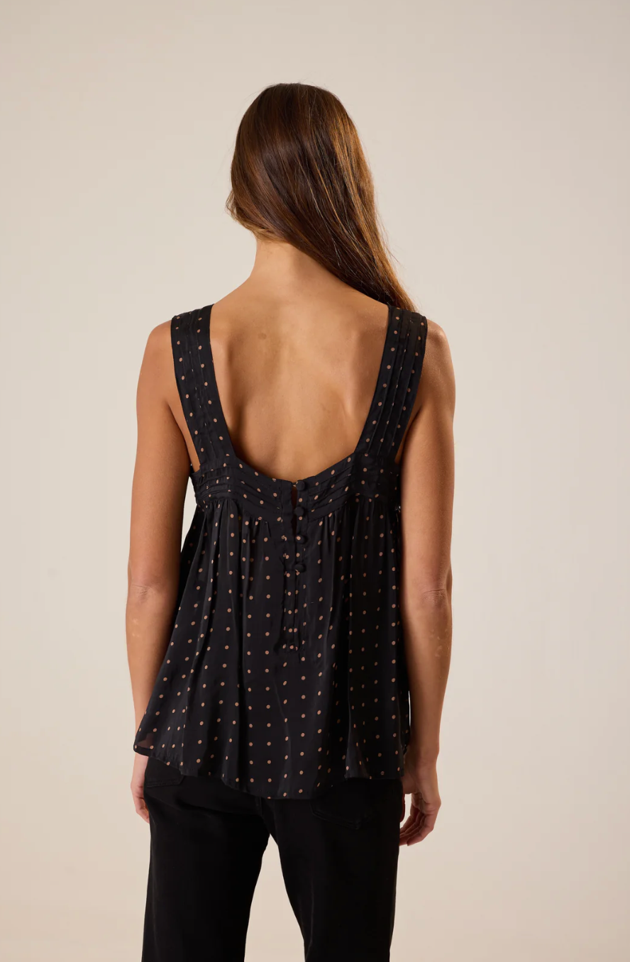 Natalie Martin Jasmine Top - Black and Tan Polka Dot