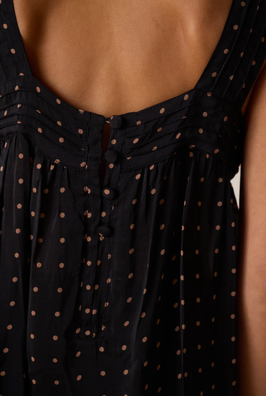 Natalie Martin Jasmine Top - Black and Tan Polka Dot