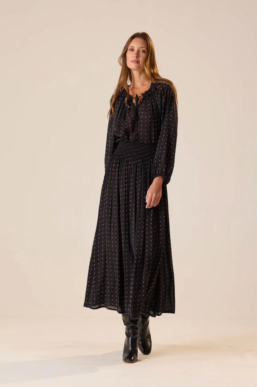 Natalie Martin Bella Skirt - Black and Tan Polka Dot