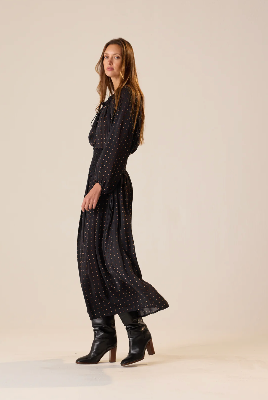 Natalie Martin Bella Skirt - Black and Tan Polka Dot