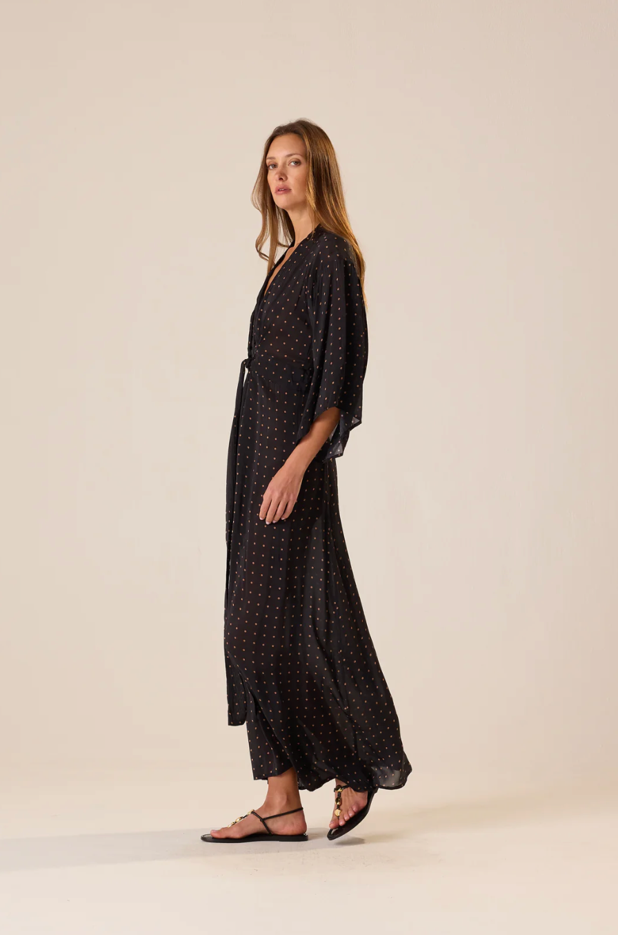 Natalie Martin Sarah Dress - Black and Tan Polka Dot