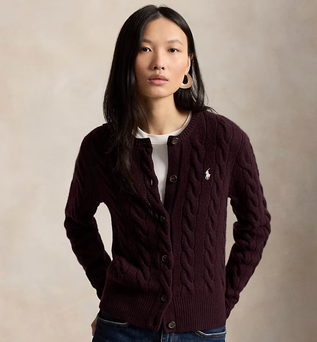 Polo Ralph Lauren Long Sleve Cable Knit Sweater - Damson Melange